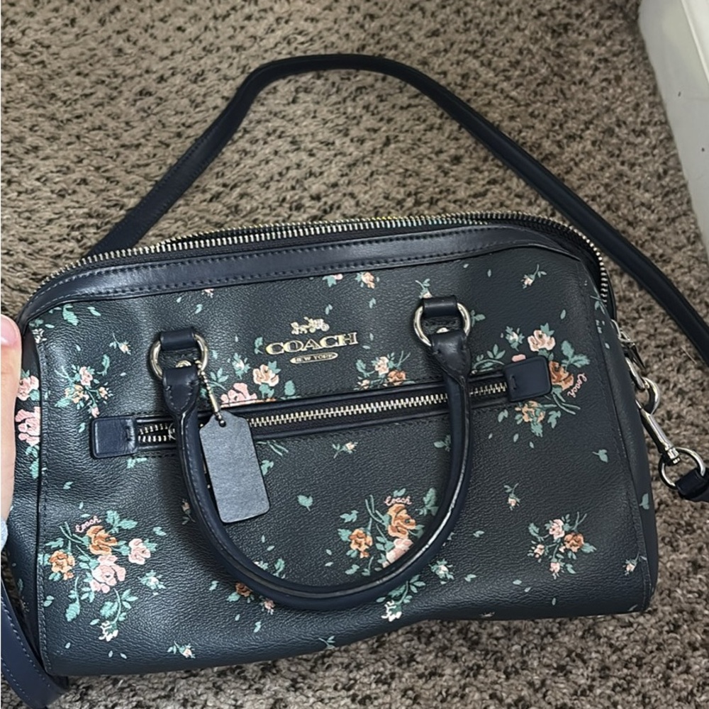 Coach Black Satchel with Floral Design